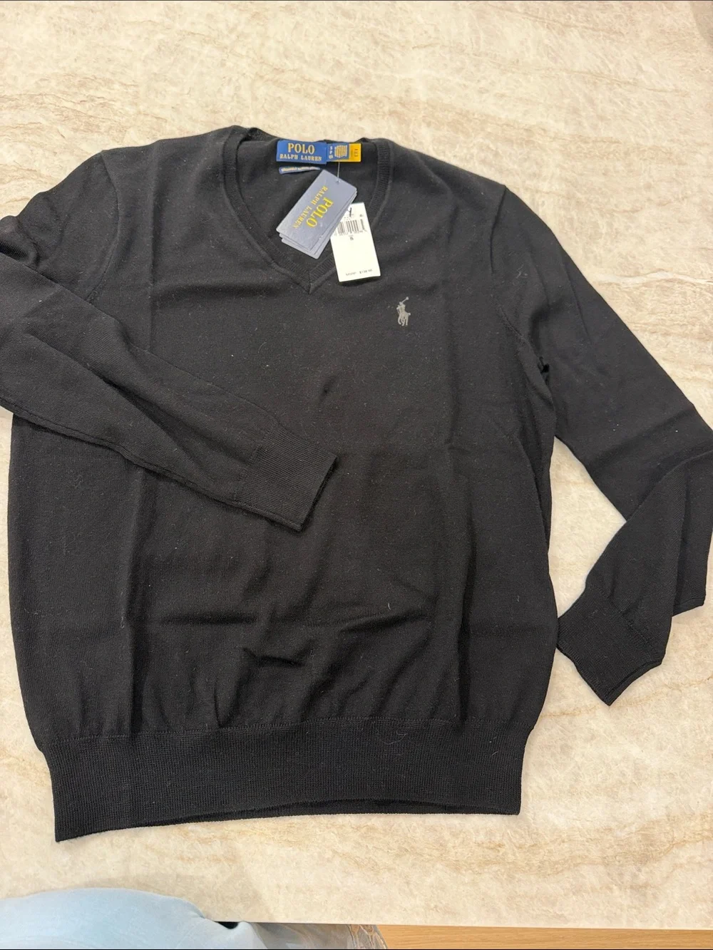 Polo by Ralph Lauren Men's Black V-Neck Sweater with Embroidered Pony